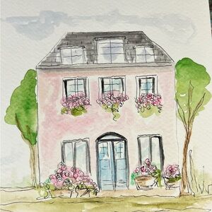 Original hand painted by artist
Pink house watercolor and jnk in art paper